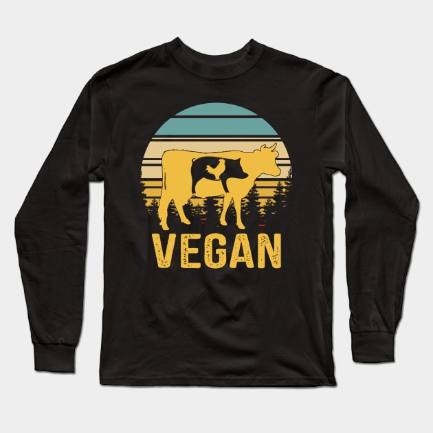 Vegan Retro Vintage Funny Vegetarian Veganism Gift Long Sleeve T-Shirt by ValentinkapngTee